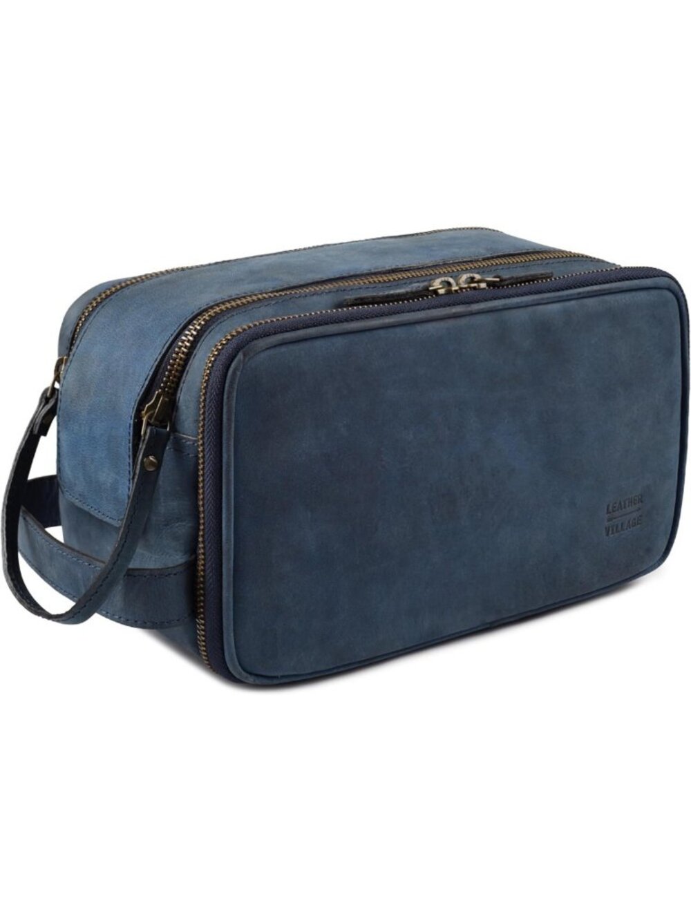 Stylish Leather Dopp Kit Toiletry Bag for Men - Travel Essentials, Blue